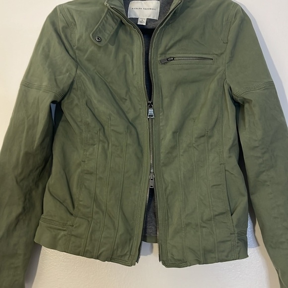 Banana Republic | Army green moto brushed cotton jacket Womens size 6 stretch - Picture 7 of 11